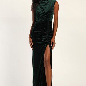 Lulus Alluring Image Emerald Ruched Velvet Mock Neck Maxi Dress Green - Size XL